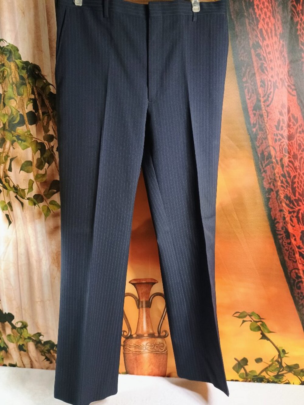VTG 1980s Macy's Men's Store 3-Piece Suit Size 40R 34W Navy Pinstripe Formal - Picture 12 of 16